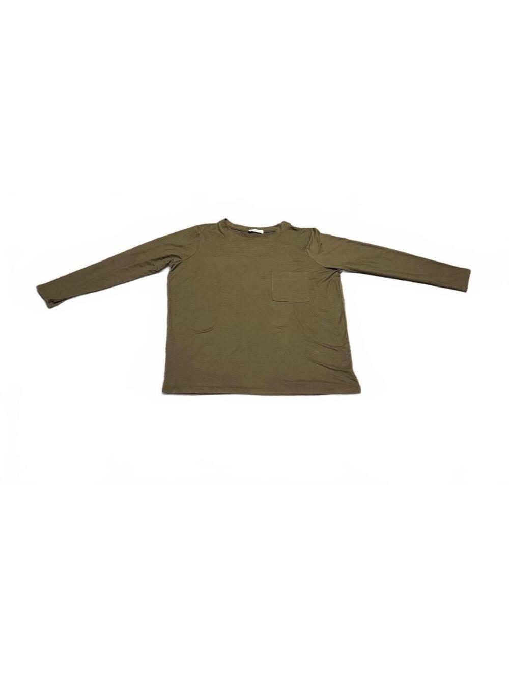 Zenana Olive Green Long Sleeve Pocket T-Shirt, Size 1X